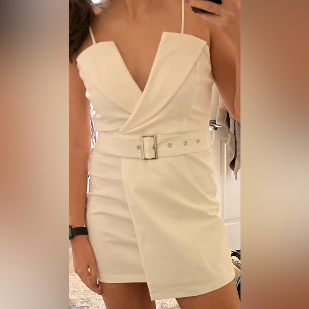 White belted mini dress